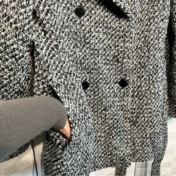 Calvin Klein Tweed Double Breasted Pea Coat Wool Blend Belted Jacket Womens 8 - Picture 12 of 16